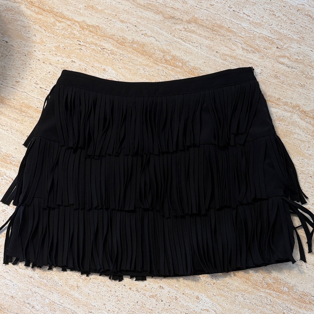 Zara Black Layered Fringe Mini Skirt